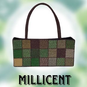 Millicent Beaded Handbag/Shoulder Bag of‎ Brown, Green, Silver, Gold Glass Beads